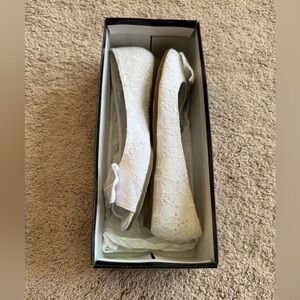 Fergalicious White Peep Toe Slip Ons